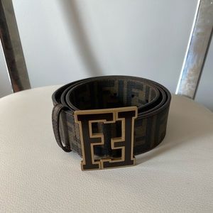 Fendi FF Monogram canvas and leather belt W/GHW
